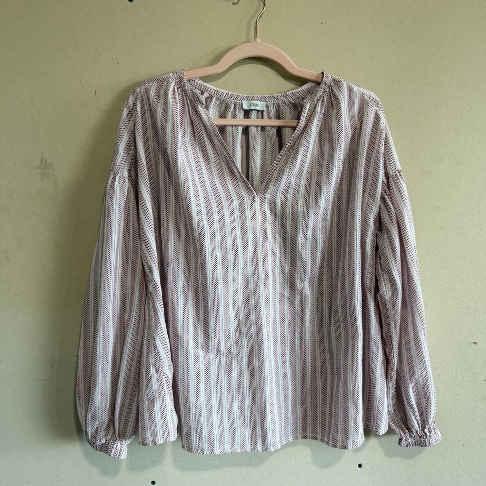Closed Oversized Striped Split-Neck Peasant Blouse - Size Medium